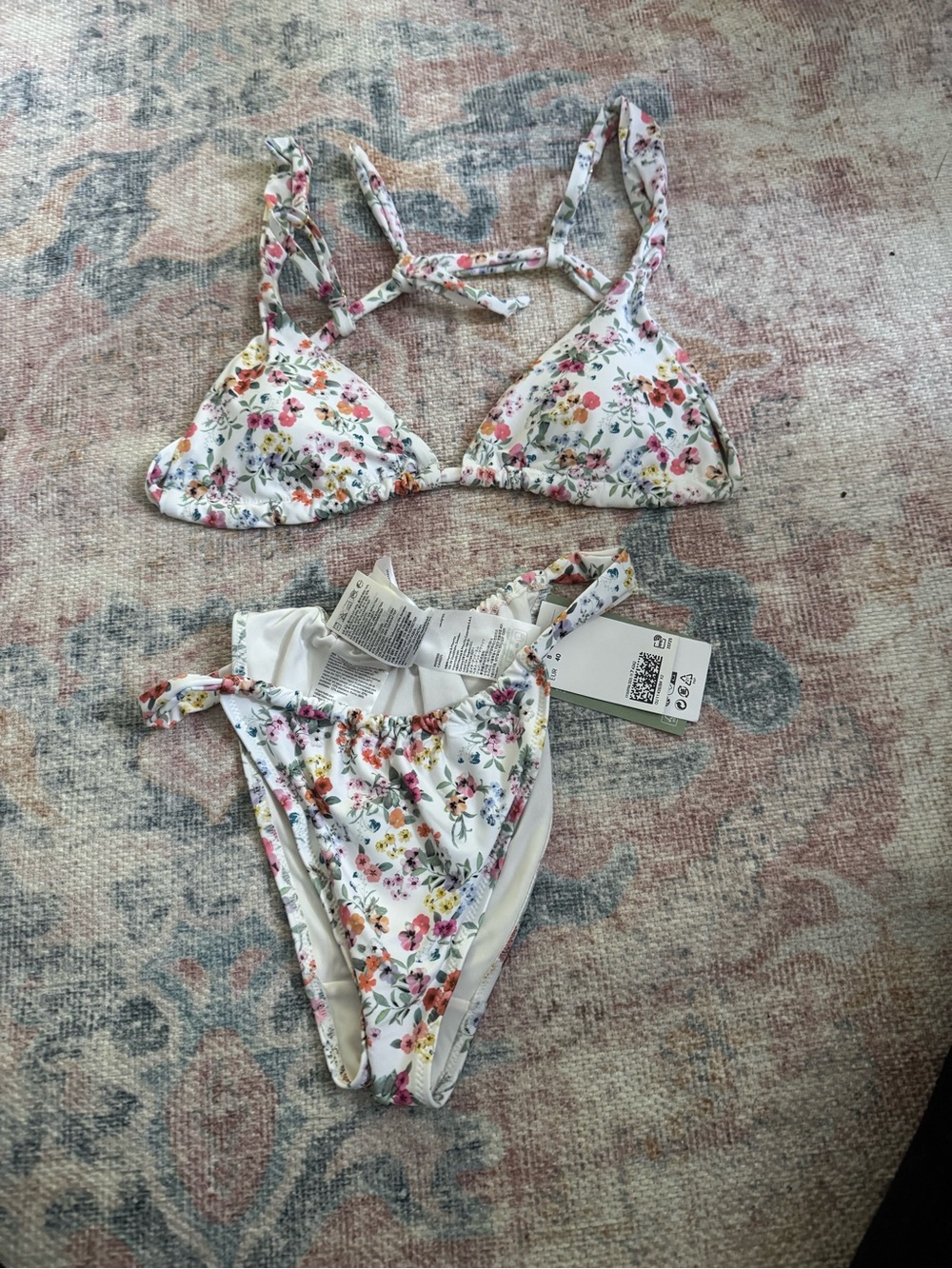 White Floral Tie Bikini Set